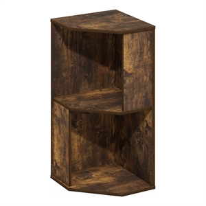 Pemberly Row 2-Tier Freestanding Corner Shelf Bookcase in Bookshelf Amber Pine