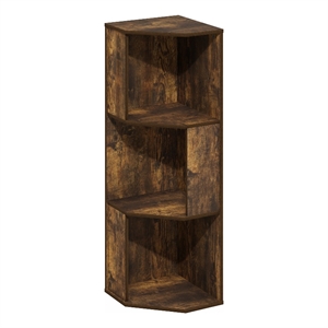 Pemberly Row 3-Tier Freestanding Corner Shelf Bookcase in Bookshelf Amber Pine