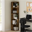 Pemberly Row 5-Tier Freestanding Corner Shelf Bookcase in Bookshelf Amber Pine