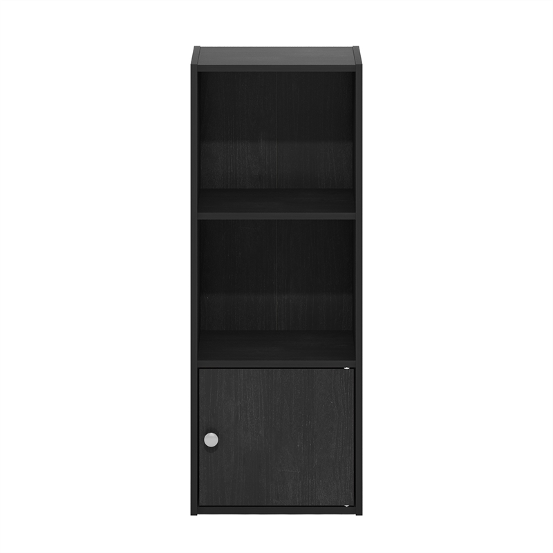 Pemberly Row 3-Tier Shelf Bookcase with 1 Door Storage Cabinet in Blackwood