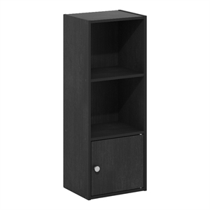 Pemberly Row 3-Tier Shelf Bookcase with 1 Door Storage Cabinet in Blackwood