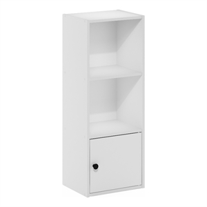 Pemberly Row 3-Tier Shelf Bookcase with 1 Door Storage Cabinet in White