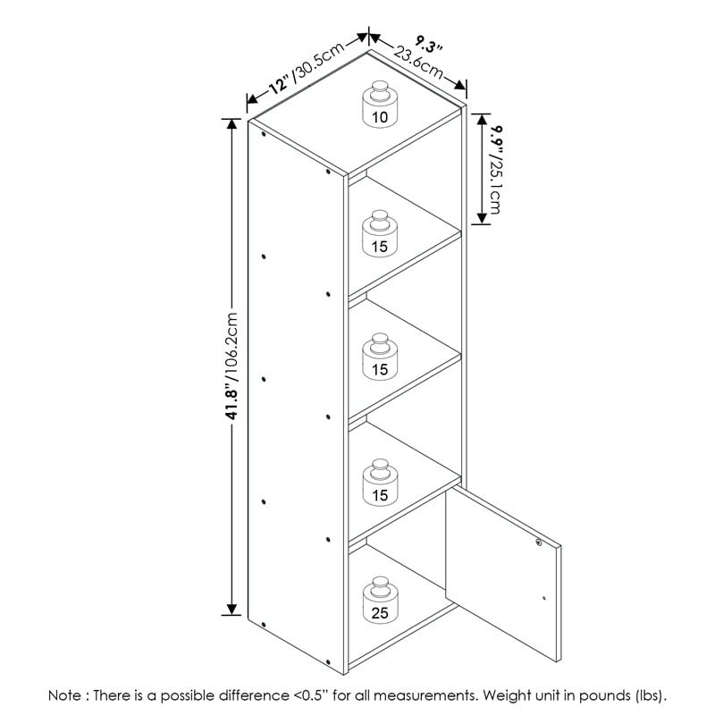 Pemberly Row 4-Tier Shelf Bookcase with 1 Door Storage Cabinet in French Oak