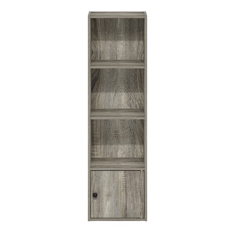 Pemberly Row 4-Tier Shelf Bookcase with 1 Door Storage Cabinet in French Oak