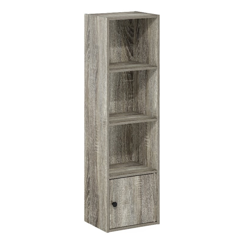 Pemberly Row 4-Tier Shelf Bookcase with 1 Door Storage Cabinet in French Oak