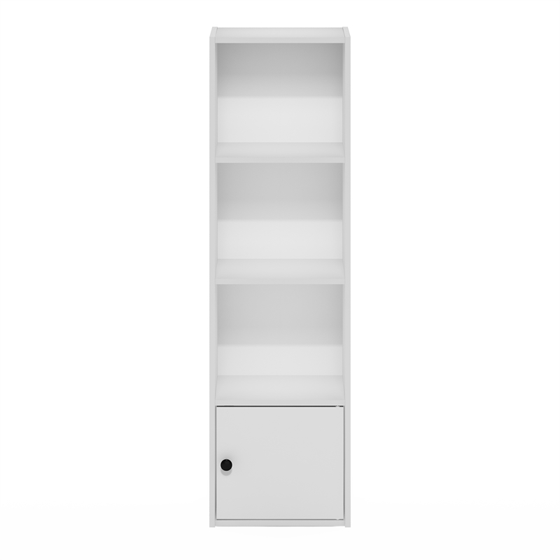 Pemberly Row 4-Tier Shelf Bookcase with 1 Door Storage Cabinet in White