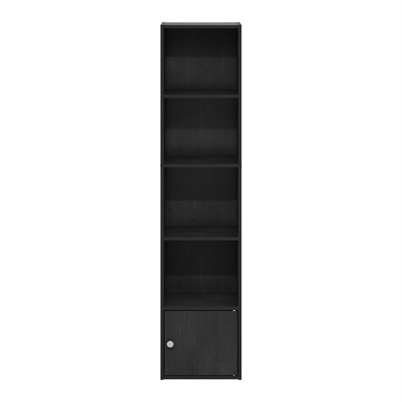 Pemberly Row 5-Tier Shelf Bookcase with 1 Door Storage Cabinet in Blackwood