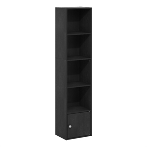 Pemberly Row 5-Tier Shelf Bookcase with 1 Door Storage Cabinet in Blackwood