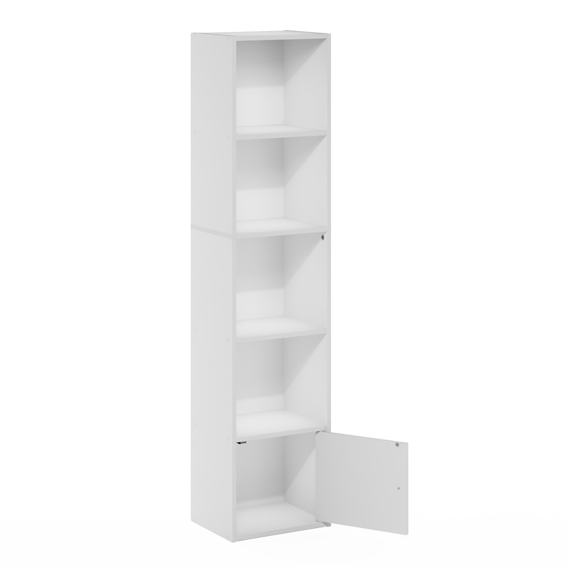 Pemberly Row 5-Tier Shelf Bookcase with 1 Door Storage Cabinet in White