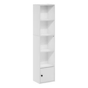 Pemberly Row 5-Tier Shelf Bookcase with 1 Door Storage Cabinet in White