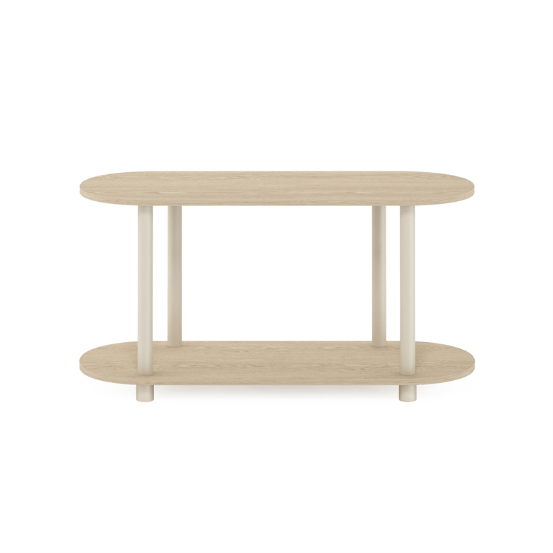 Pemberly Row Turn-N-Tube No Tools Modern Oval Side Table in Bauhaus Oak/Beige