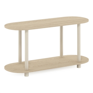 Pemberly Row Turn-N-Tube No Tools Modern Oval Side Table in Bauhaus Oak/Beige