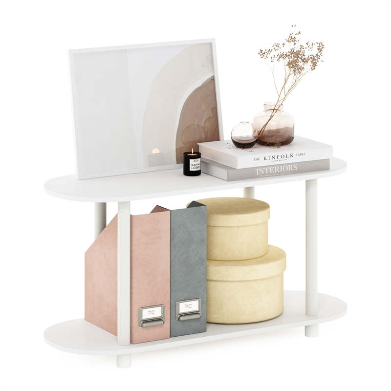 Pemberly Row Turn-N-Tube No Tools Modern Oval Side Table in White