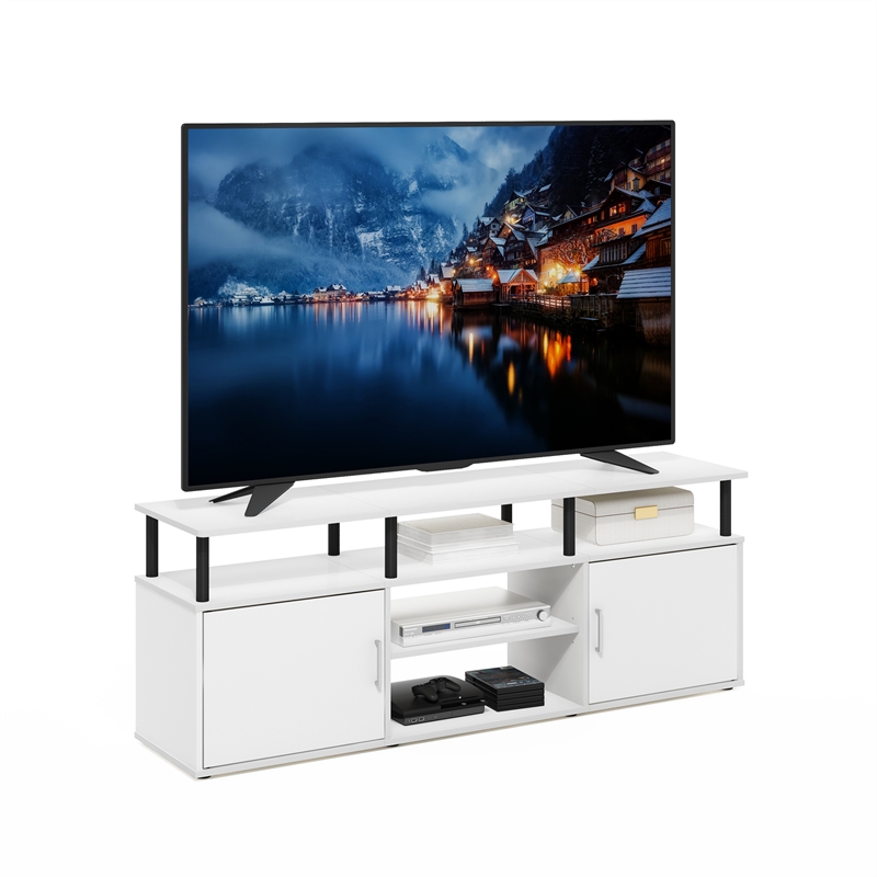Pemberly Row TV Stand for TV up to 70-inch in Solid White/Black
