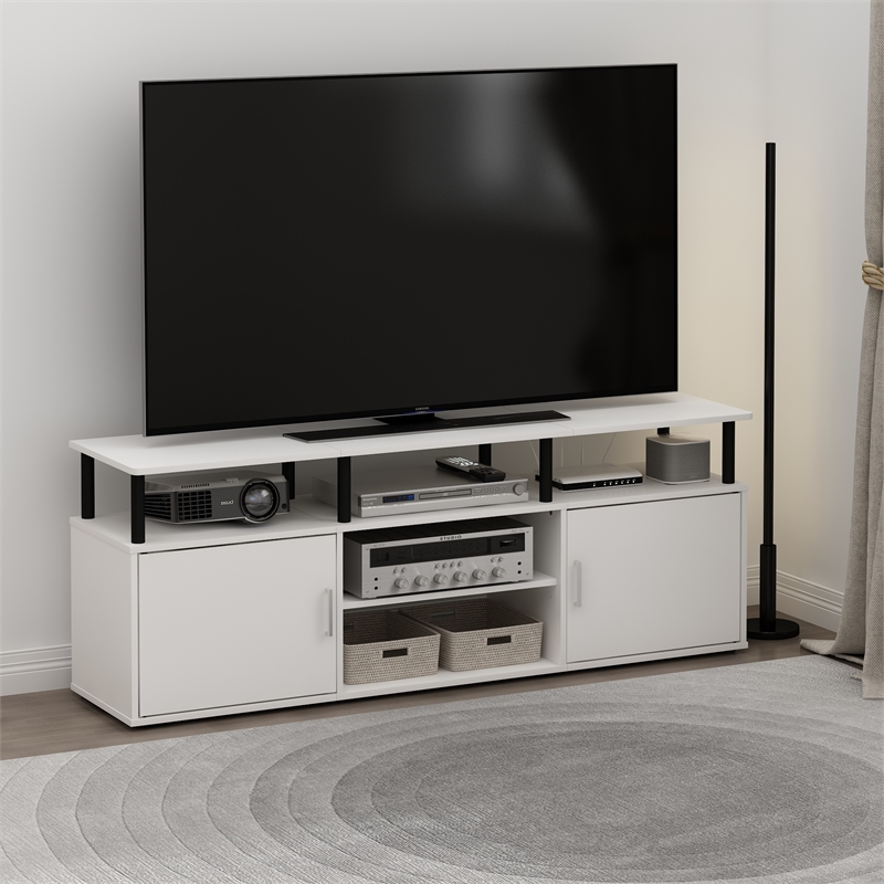 Pemberly Row TV Stand for TV up to 70-inch in Solid White/Black