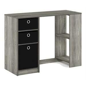 Pemberly Row Engineered Wood Computer/Study Desk in French Oak Gray/Black