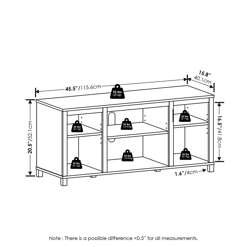 Pemberly Row TV Stand with Shelves for TV up to 55-inch in Americano
