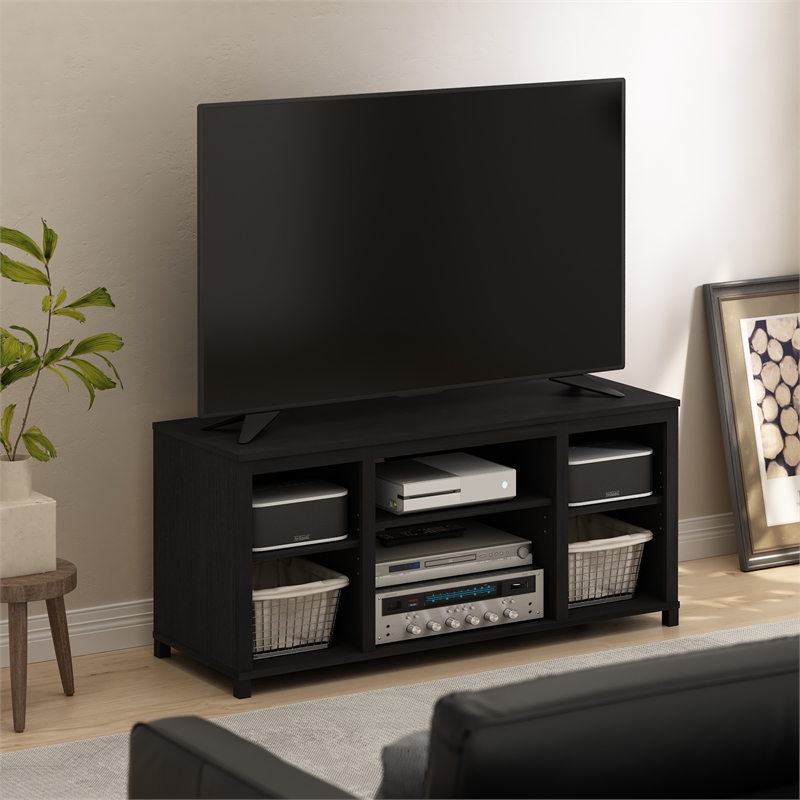 Pemberly Row TV Stand with Shelves for TV up to 55-inch in Americano