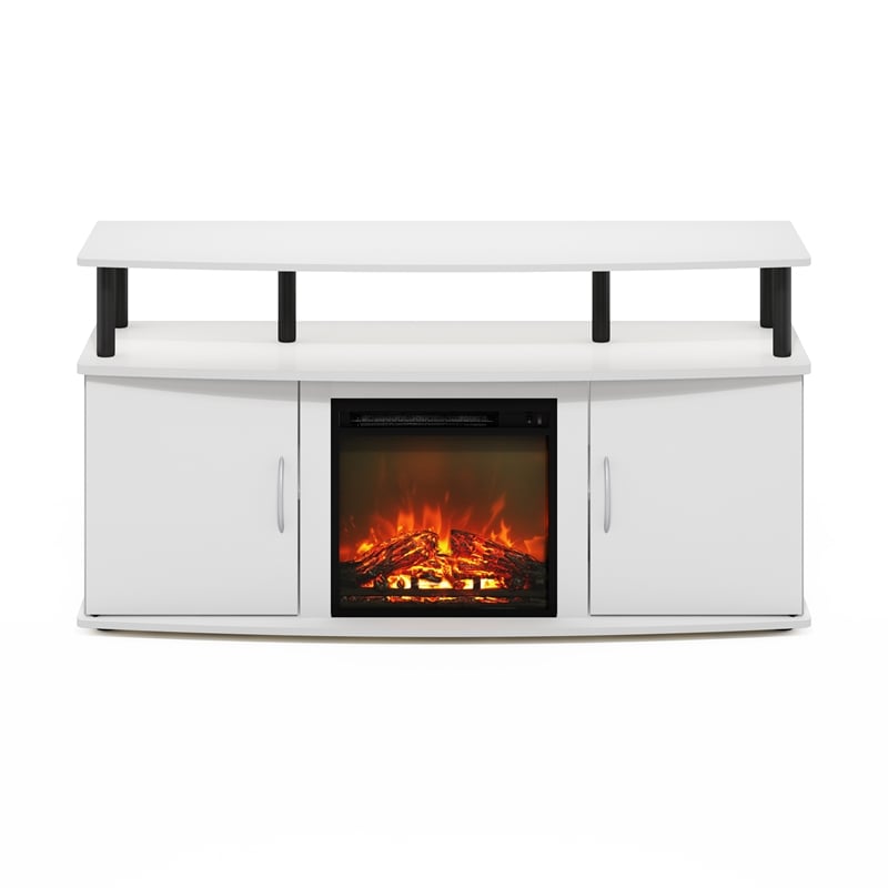 Pemberly Row Living Room Fireplace Entertainment Center with Solid White/Black