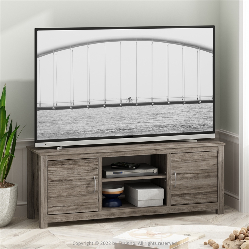 Pemberly Row Classic TV Stand with Storage for TV up to 65-inch in Rustic Oak