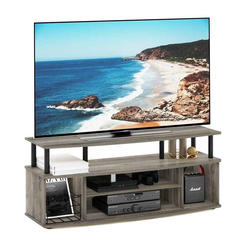 Pemberly Row Large Entertainment Center Hold up to 55-IN TV in French Oak/Black