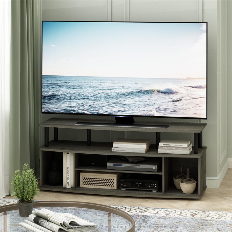 Pemberly Row Large Entertainment Center Hold up to 55-IN TV in French Oak/Black