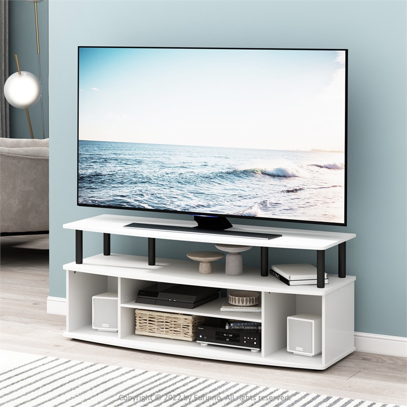 Pemberly Row Large Entertainment Center Hold up to 55-IN TV in White/Black