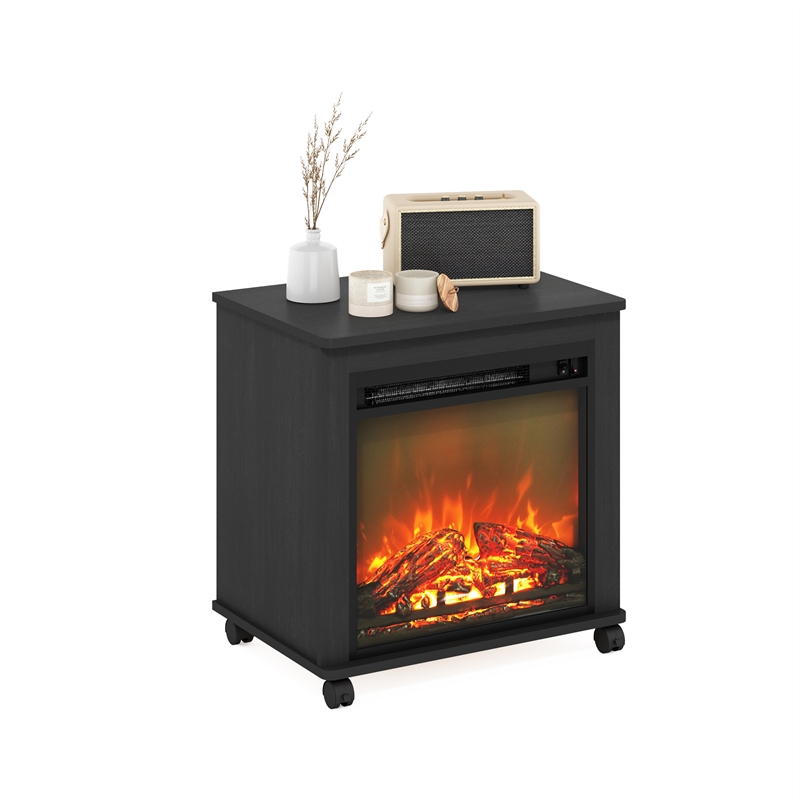 Pemberly Row Electric Fireplace End Table with Wheels in Americano
