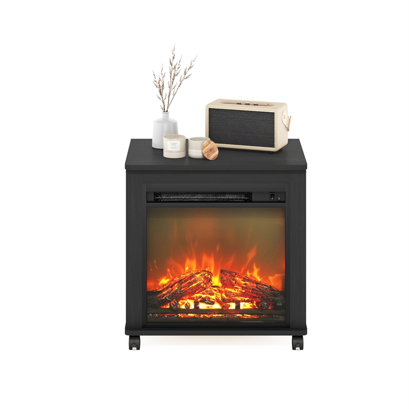 Pemberly Row Electric Fireplace End Table with Wheels in Americano