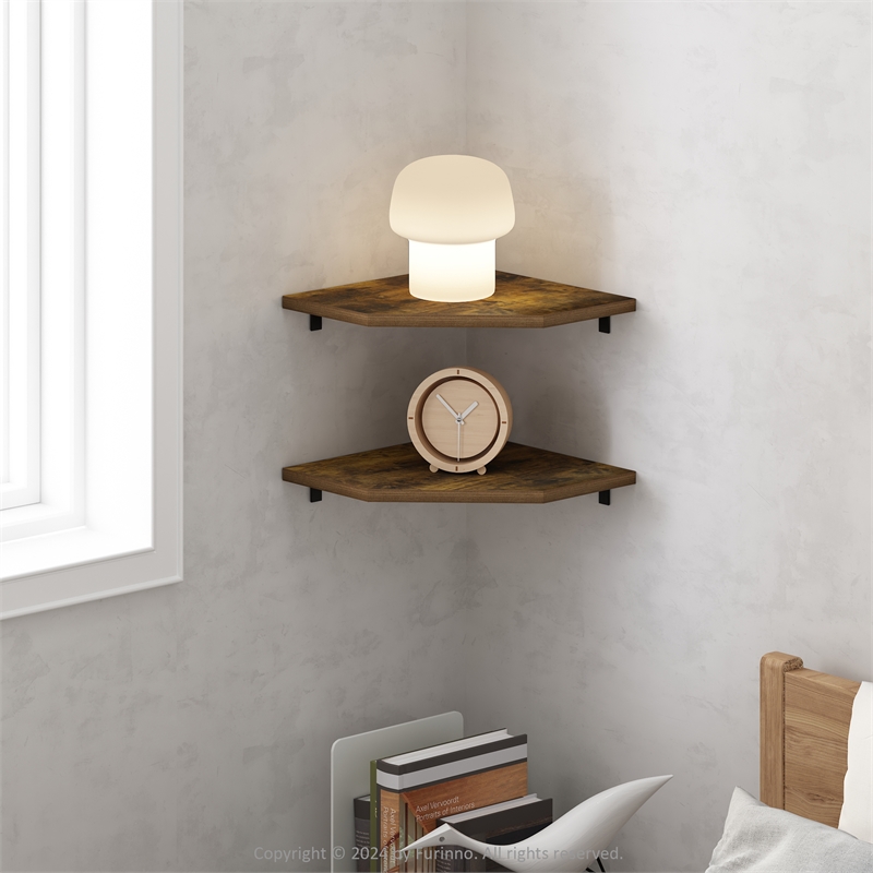 Pemberly Row Hexagon Corner Floating Shelves in Wall Mount Display Set of 2
