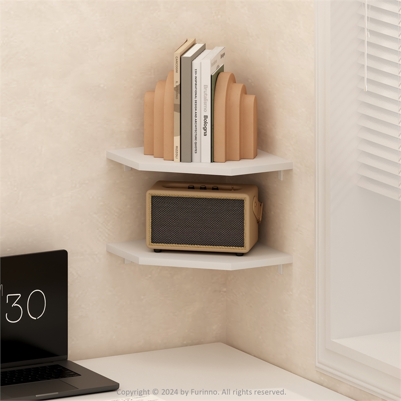 Pemberly Row Hexagon Corner Floating Shelves in Wall Mount Display Set of 2