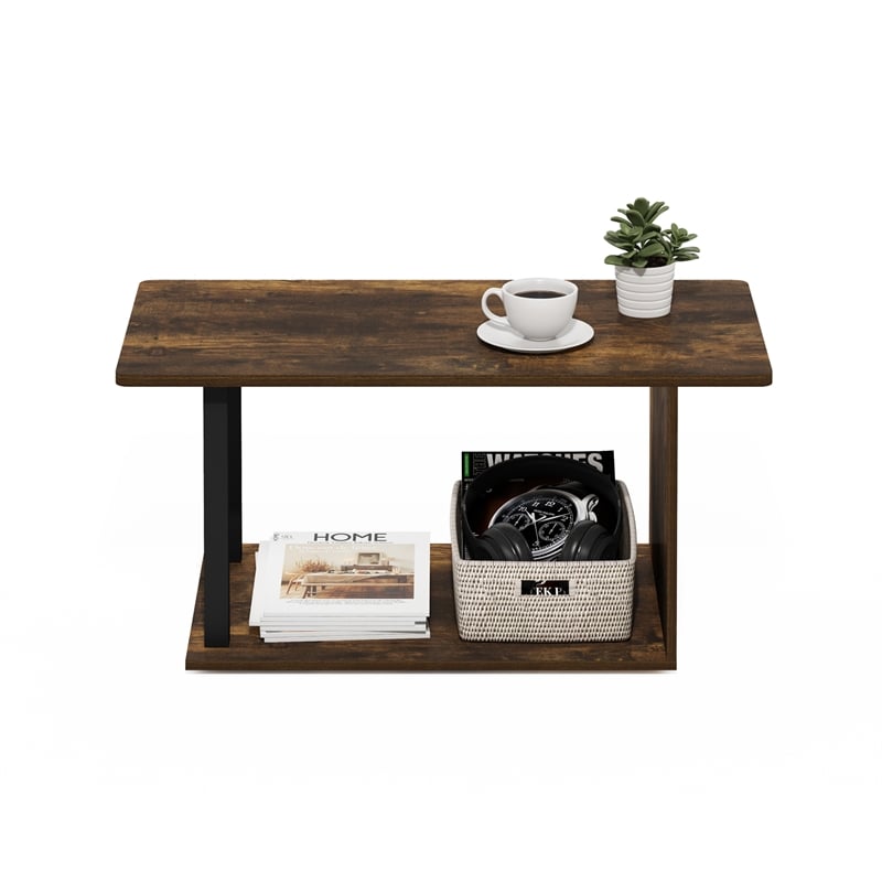Pemberly Row Contemporary Living Coffee Table in Amber Pine/Black