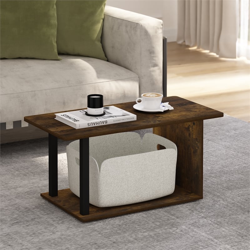 Pemberly Row Contemporary Living Coffee Table in Amber Pine/Black