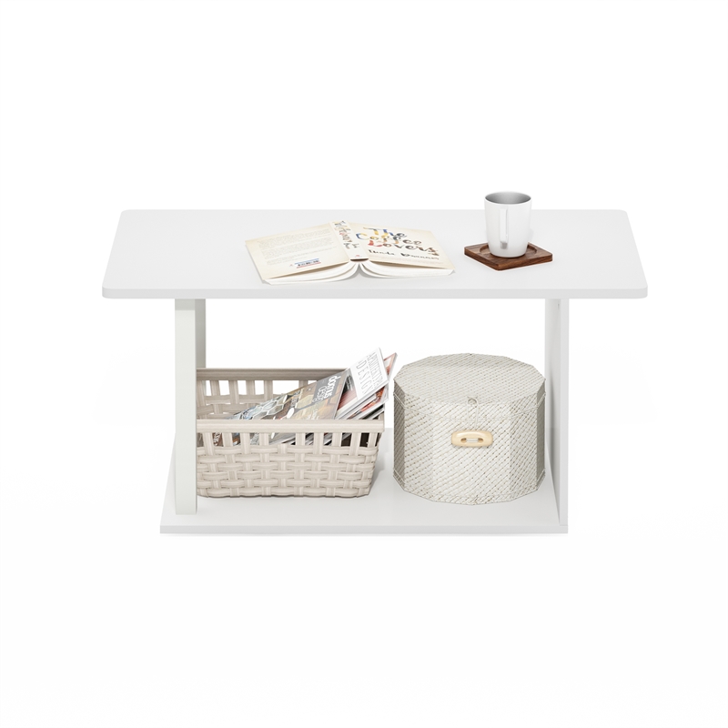 Pemberly Row Contemporary Living Coffee Table in White Finish