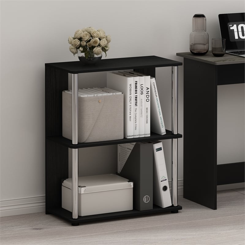 Pemberly Row Contemporary Bookcase in Americano in Stainless Steel Tubes