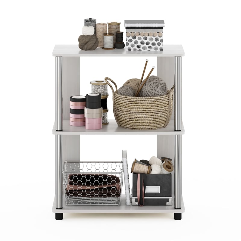 Pemberly Row Contemporary Bookcase in White Oak in Stainless Steel Tubes