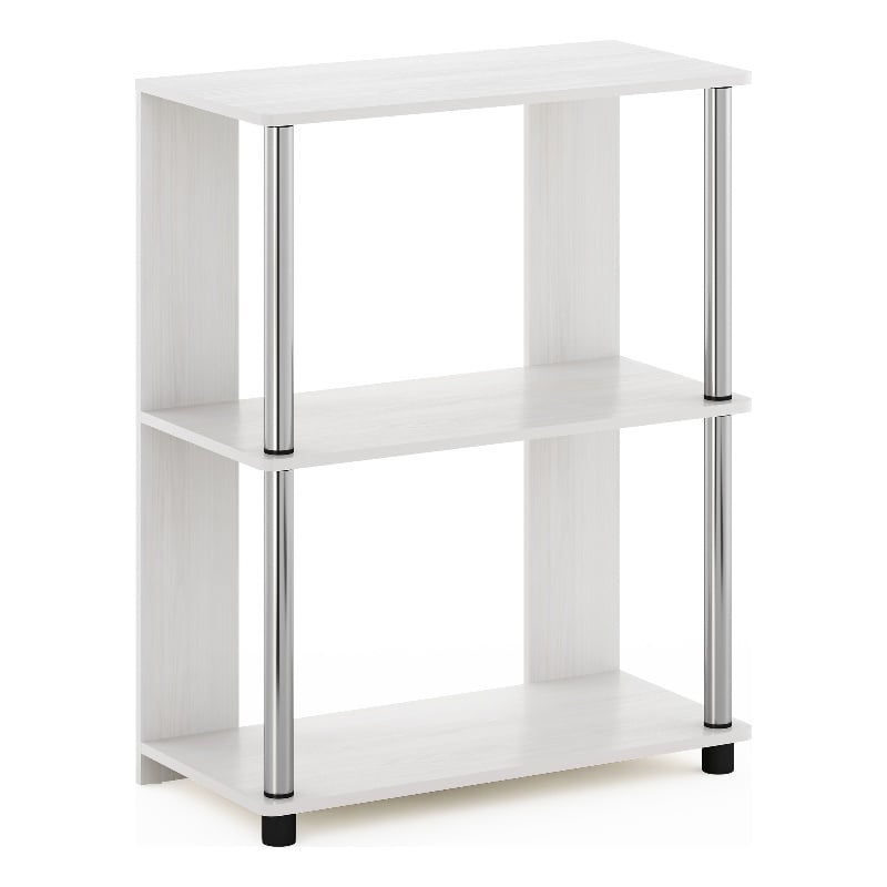 Pemberly Row Contemporary Bookcase in White Oak in Stainless Steel Tubes