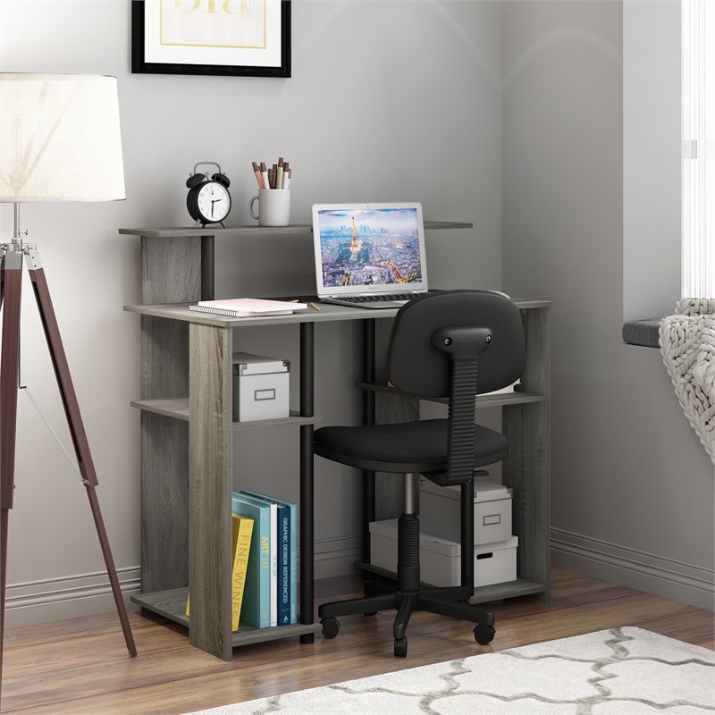 Pemberly Row Engineered Wood Computer/Writing Desk in French Oak Gray/Black