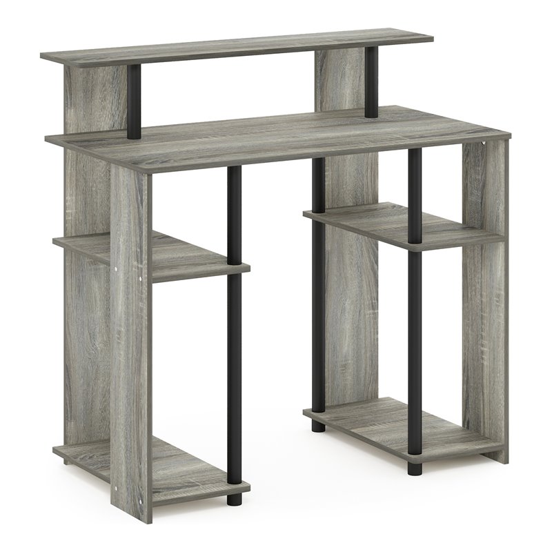 Pemberly Row Engineered Wood Computer/Writing Desk in French Oak Gray/Black
