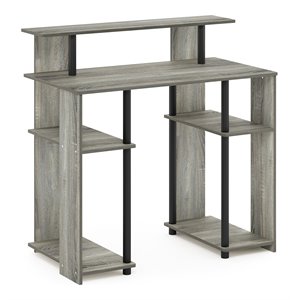 Pemberly Row Engineered Wood Computer/Writing Desk in French Oak Gray/Black