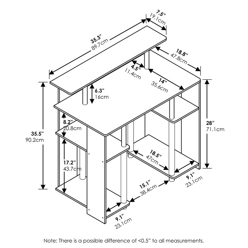 Pemberly Row Engineered Wood Simple Design Computer/Writing Desk in Walnut/Black