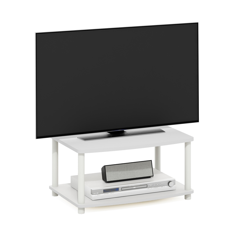 Pemberly Row Turn-N-Tube No Tools 2-Tier Elevated TV Stands in White