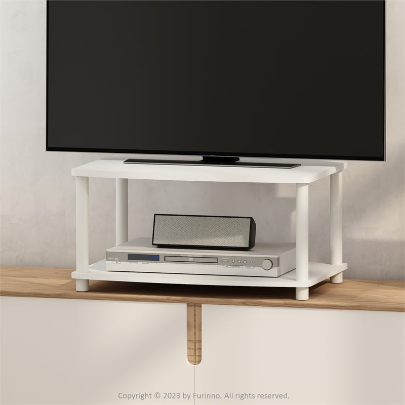 Pemberly Row Turn-N-Tube No Tools 2-Tier Elevated TV Stands in White