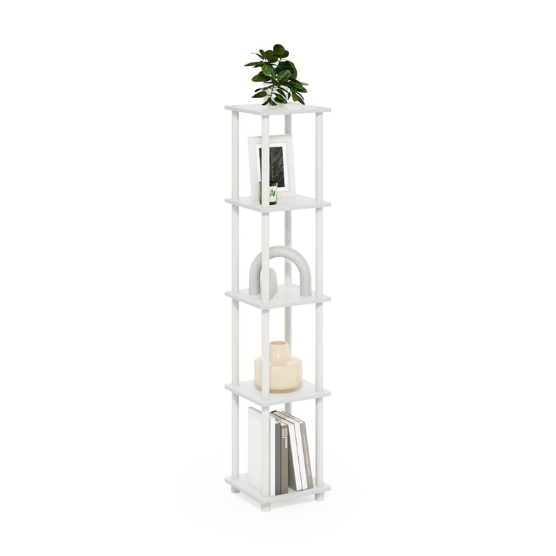 Pemberly Row Turn-N-Tube 5-Tier Corner Square Rack Display Shelf in White