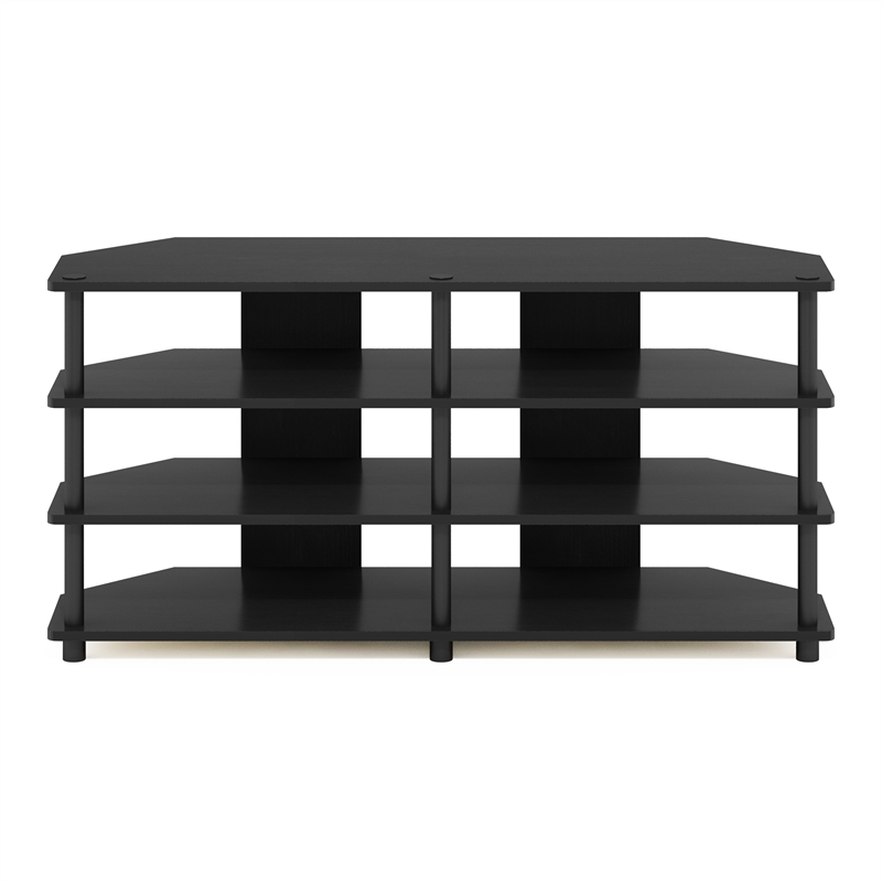 Pemberly Row Easy Assembly 4-Tier Corner TV Stand for TV up to Blackwood/Black