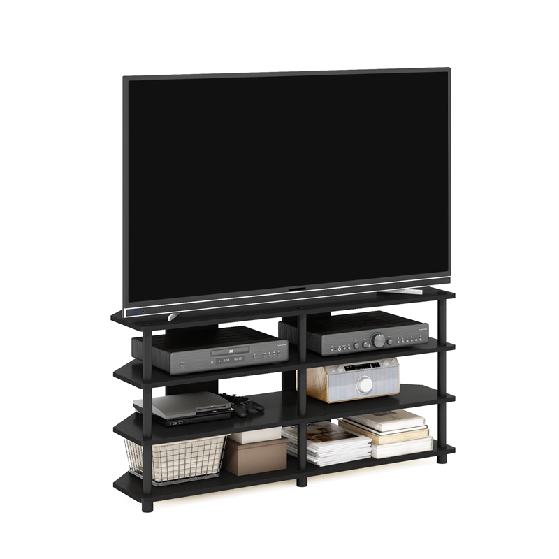 Pemberly Row Easy Assembly 4-Tier Corner TV Stand for TV up to Blackwood/Black