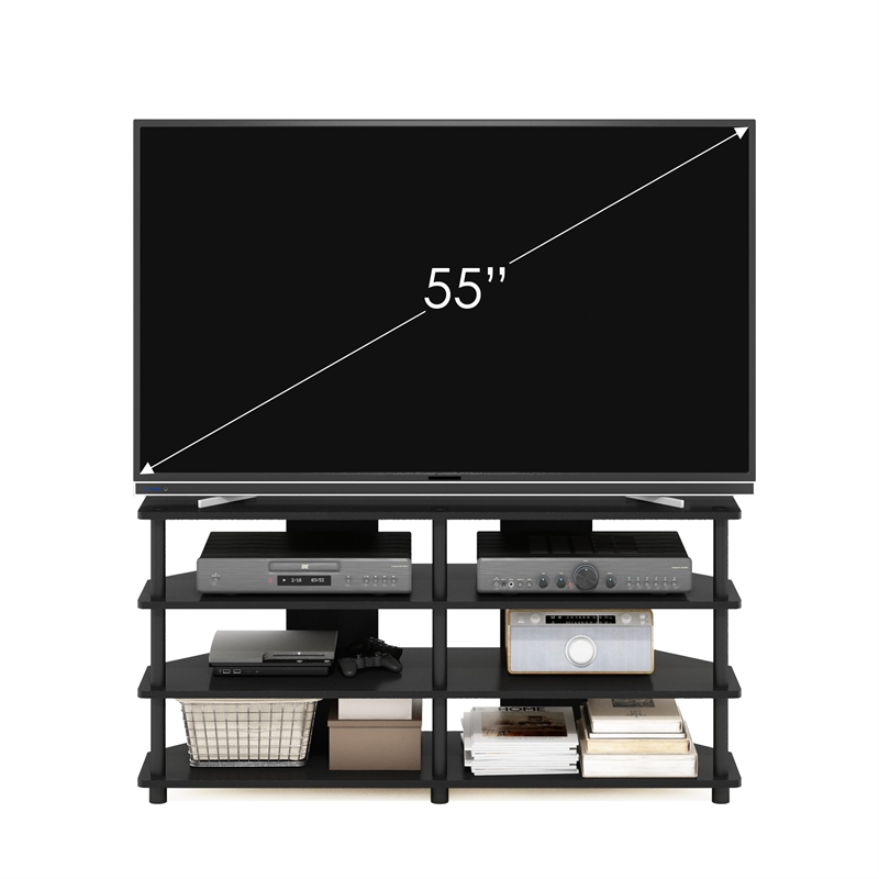 Pemberly Row Easy Assembly 4-Tier Corner TV Stand for TV up to Blackwood/Black