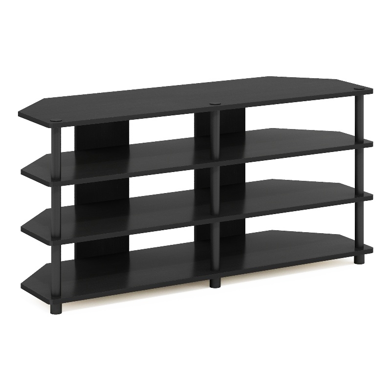 Pemberly Row Easy Assembly 4-Tier Corner TV Stand for TV up to Blackwood/Black