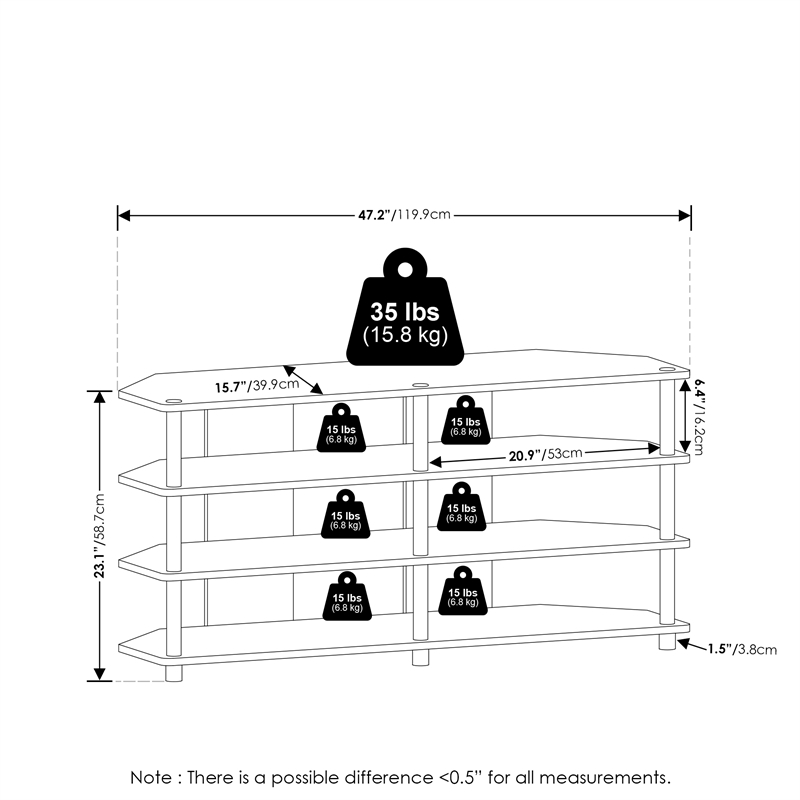 Pemberly Row Easy Assembly 4-Tier Corner TV Stand for TV up to White