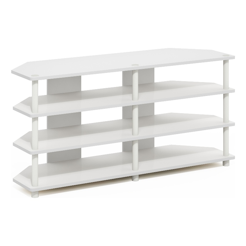Pemberly Row Easy Assembly 4-Tier Corner TV Stand for TV up to White